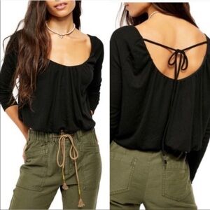 Free People| Black Bondi Long Sleeve Blouson Top| Medium